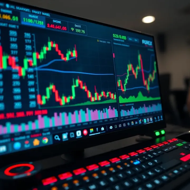 Trading platform interface showing forex charts, indicators, and market analysis tools