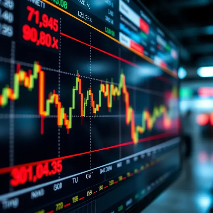 Graph showing currency exchange rate fluctuations on a digital screen