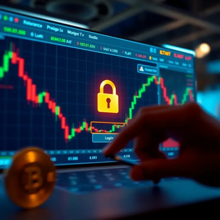 Secure login screen of a cryptocurrency trading platform emphasizing user authentication and data protection