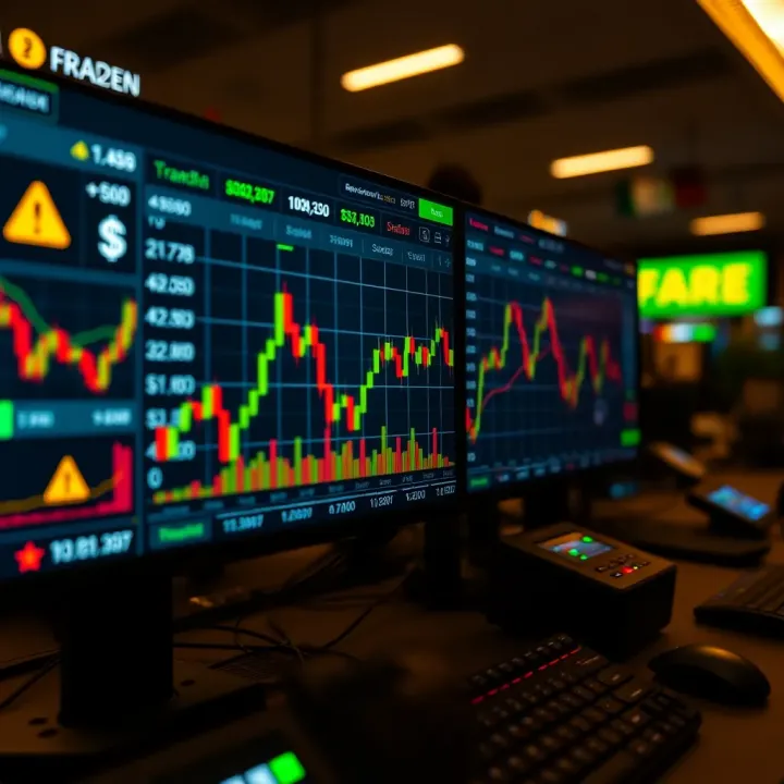 Digital interface displaying forex trading platforms with currency symbols and regulatory icons