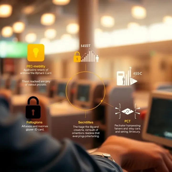 Graphic illustrating binary ID card applications and security features in the Nigerian context