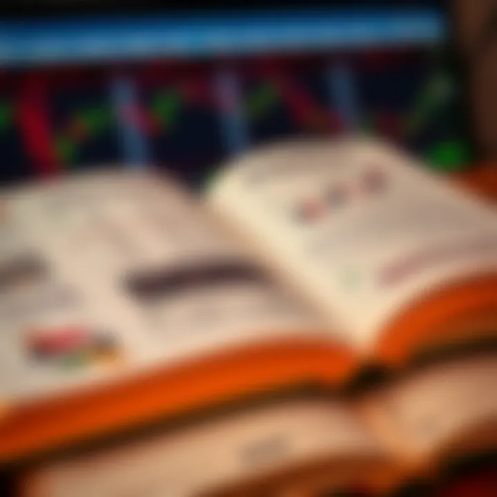 Open book with forex trading charts and graphs on pages