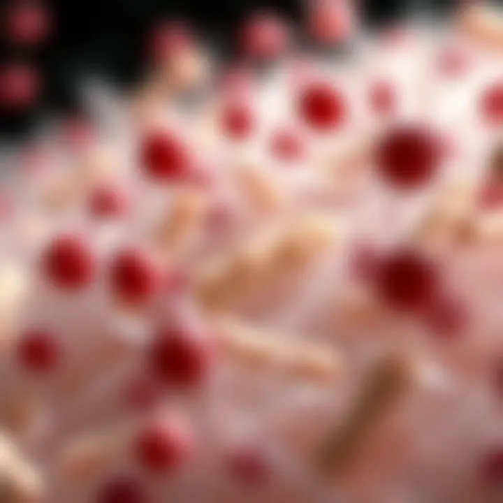 Illustration of various microorganisms like bacteria reproducing via binary fission in natural environments