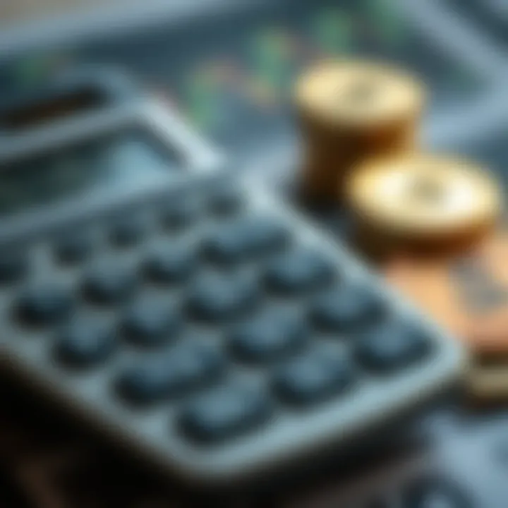 Calculator and currency symbols representing calculation of pips for profit and loss in forex trading
