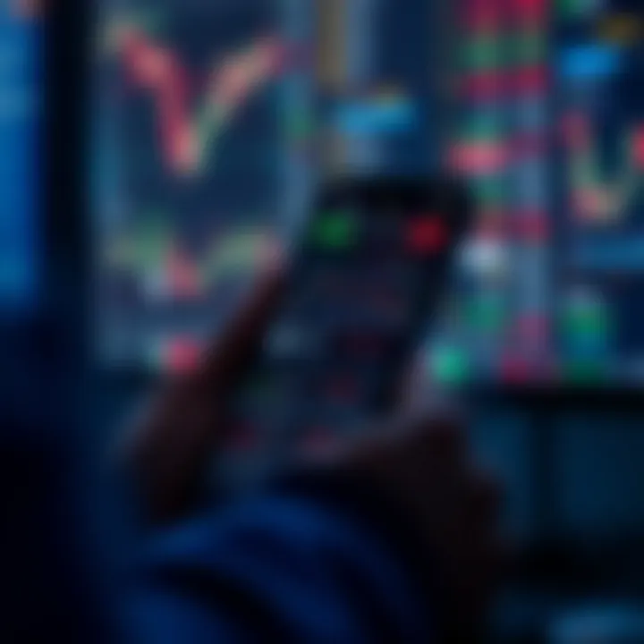 Mobile phone displaying various financial charts and copy trading signals