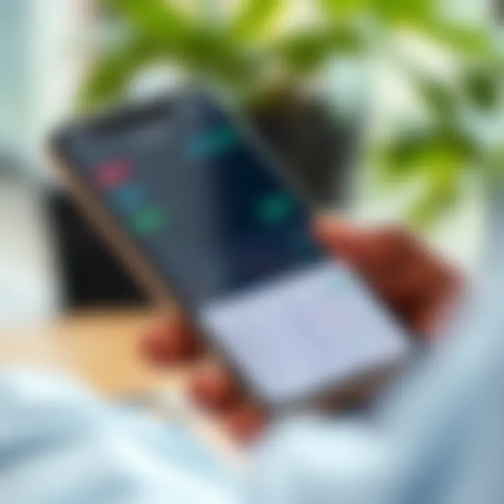 Illustration of a smartphone displaying a financial trading app with charts and trade signals