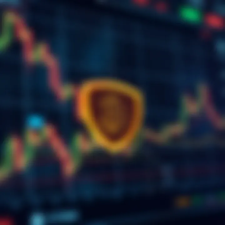 Secure digital interface displaying cryptocurrency icons and shield symbol