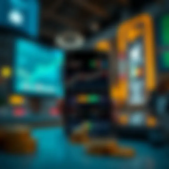 Mobile phone displaying a secure cryptocurrency trading app interface with market charts and trading options