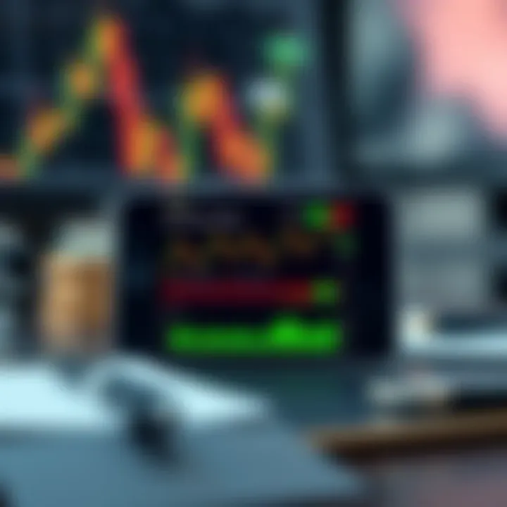 Mobile device displaying a forex trading app dashboard with currency charts and analytics