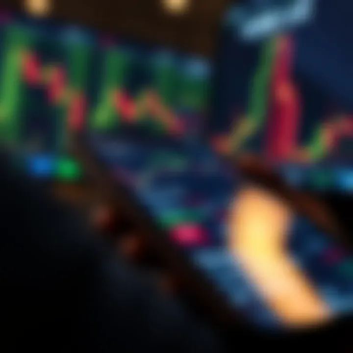 Mobile device showing forex trading application interface with charts and currency data