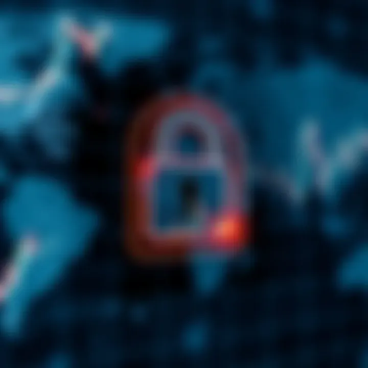 Secure digital lock icon overlaid on a global financial network background