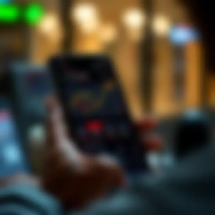 Smartphone displaying a forex trading app with real-time charts and trading options