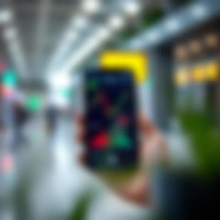 Mobile phone displaying a user-friendly trading application interface with charts and trading options