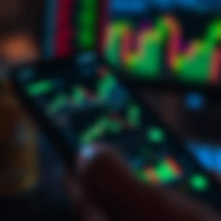 Mobile phone displaying a variety of financial trading graphs and charts with Nigerian currency symbols