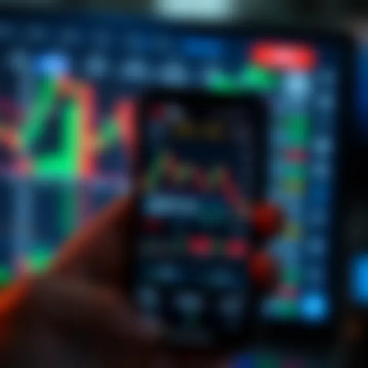 User interface of a trading application showcasing stock charts and market trends on a smartphone screen
