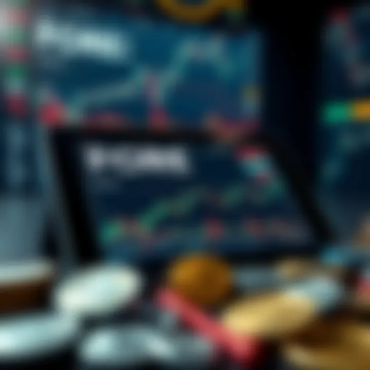 Forex trading concepts displayed on a digital tablet alongside currency symbols
