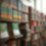 Bookshelves filled with forex trading guides and financial strategy literature
