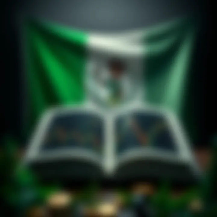 Open book displaying forex charts and Nigerian flag in background