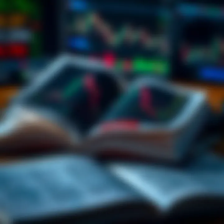 Open book with forex charts and notes on trading psychology and risk management