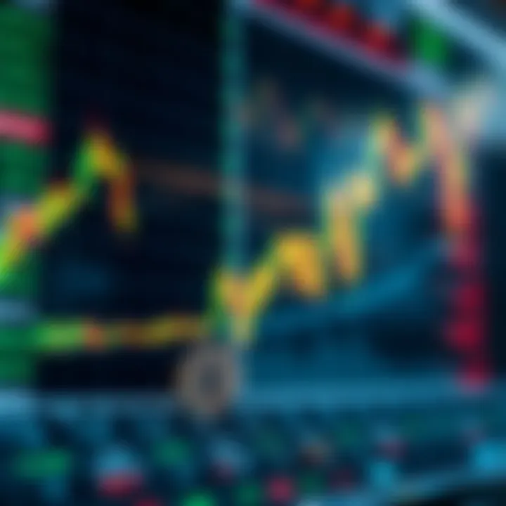 Chart displaying upward and downward cryptocurrency price movements with trading indicators