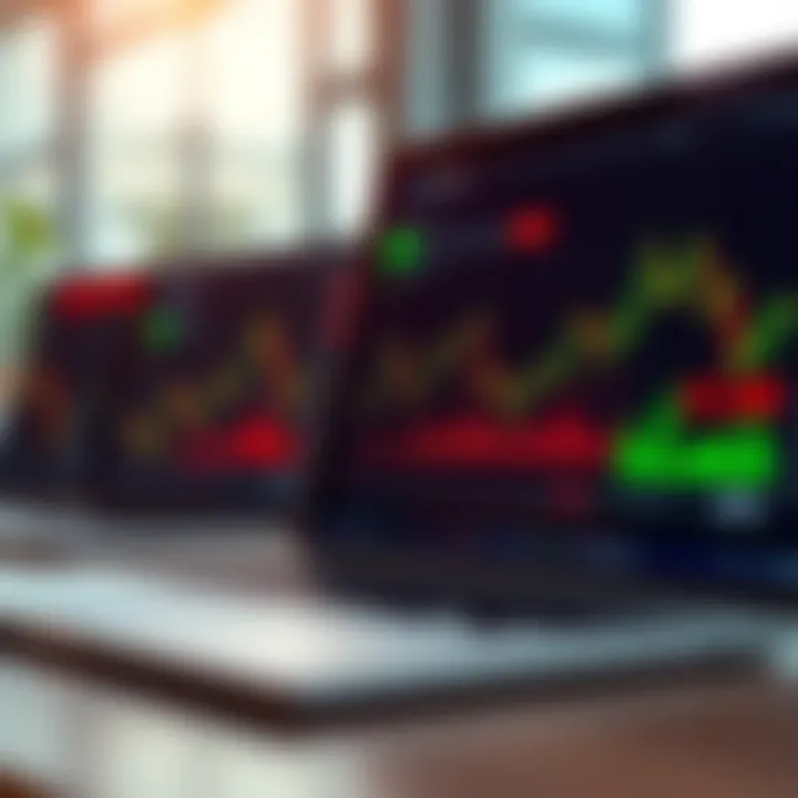 Laptop screen displaying crypto trading dashboard with graphs and statistics
