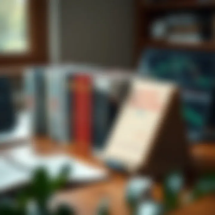 Collection of essential forex trading books on a wooden desk with a laptop and financial charts