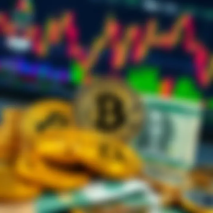 Illustration of digital currency symbols and Nigerian Naira coins representing online trading