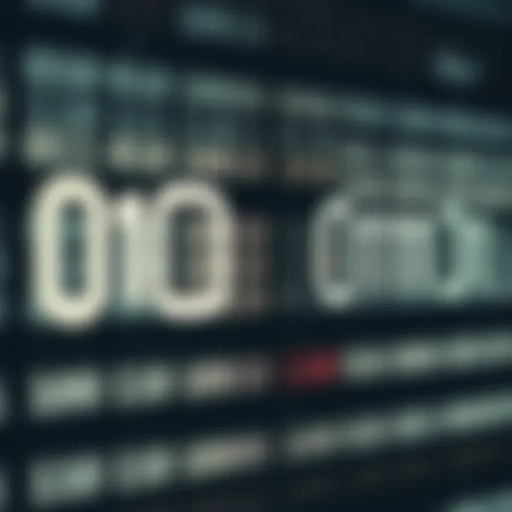 Visual representation of binary code using a sequence of ones and zeros arranged in a clear chart format