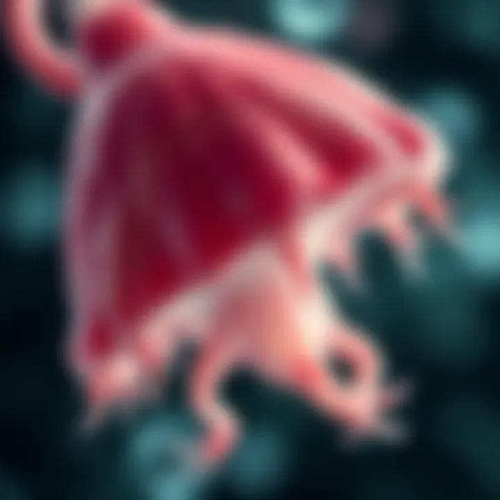 Illustration depicting cellular changes in an amoeba during reproduction influenced by environmental conditions