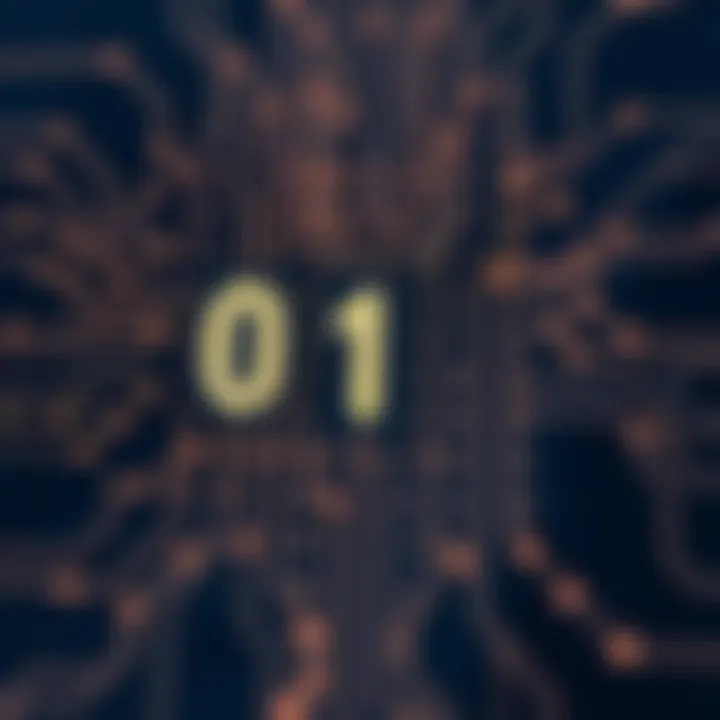 Binary Numeral System and Digital Circuit Representation Diagram illustrating the binary numeral system with digits zero and one connected to digital circuits