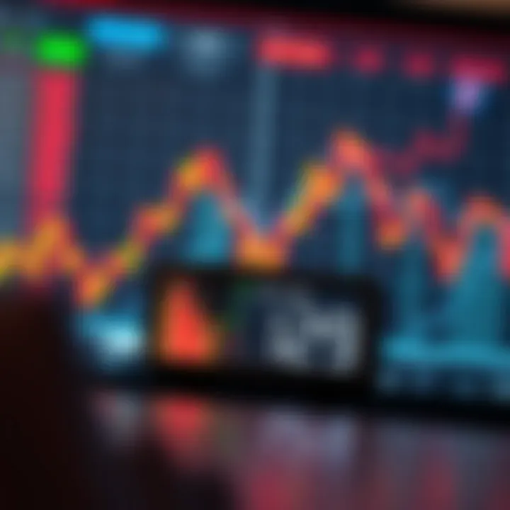 Illustration depicting upward and downward financial graphs with a digital timer representing fixed timeframe predictions in binary trading