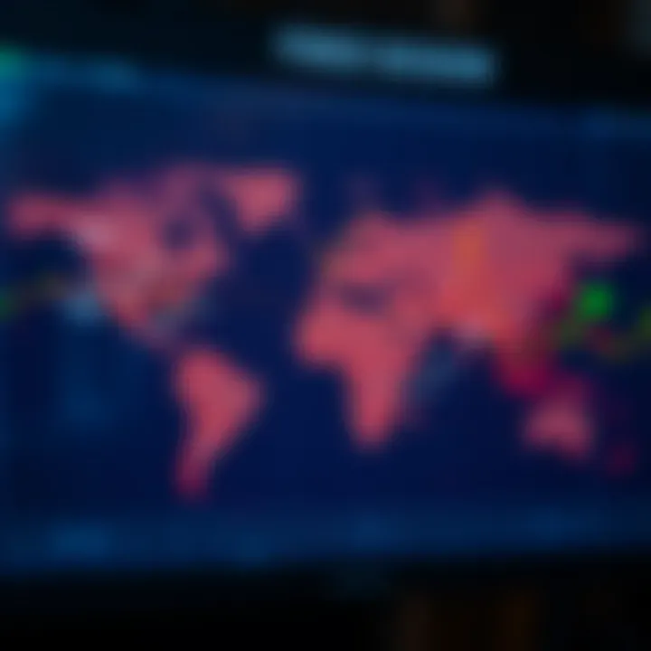 Global map highlighting major forex trading sessions around key financial capitals