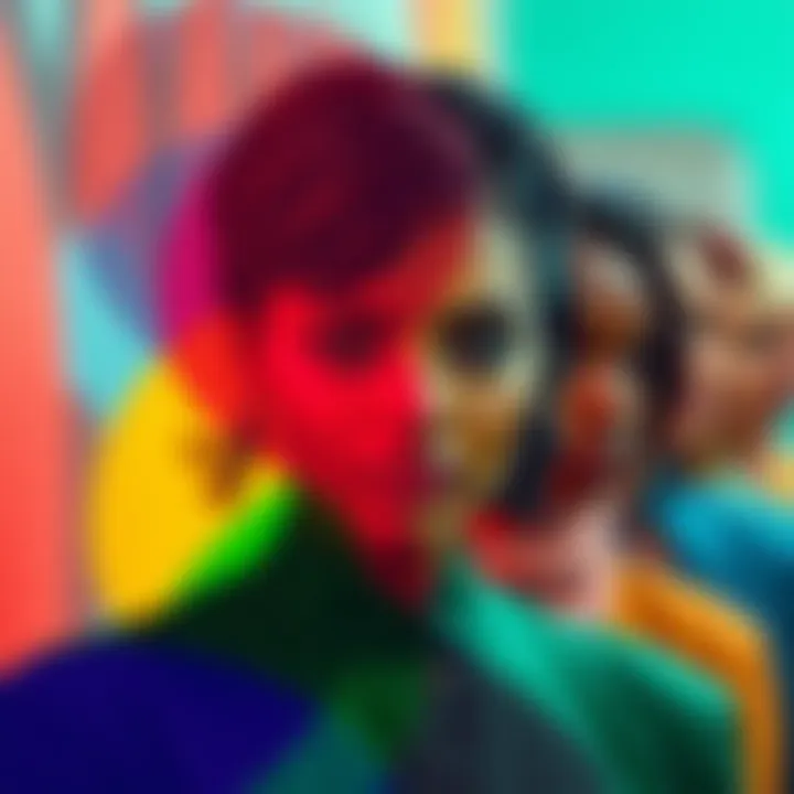 Colorful abstract representation of gender diversity with intersecting shapes and vibrant hues
