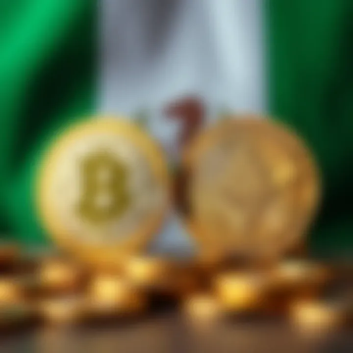 Digital representation of Bitcoin and Ethereum coins with Nigerian flag background symbolizing crypto trading in Nigeria