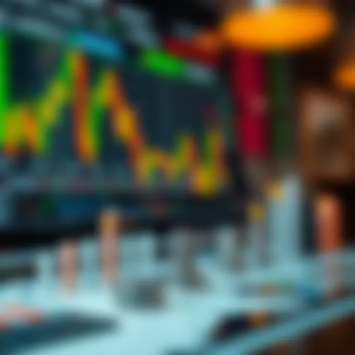 Illustration of forex trading concepts including charts, currency pairs, and strategy icons