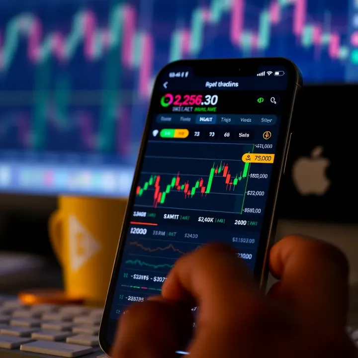 Smartphone displaying a cryptocurrency trading platform with Nigerian Naira currency symbols and charts