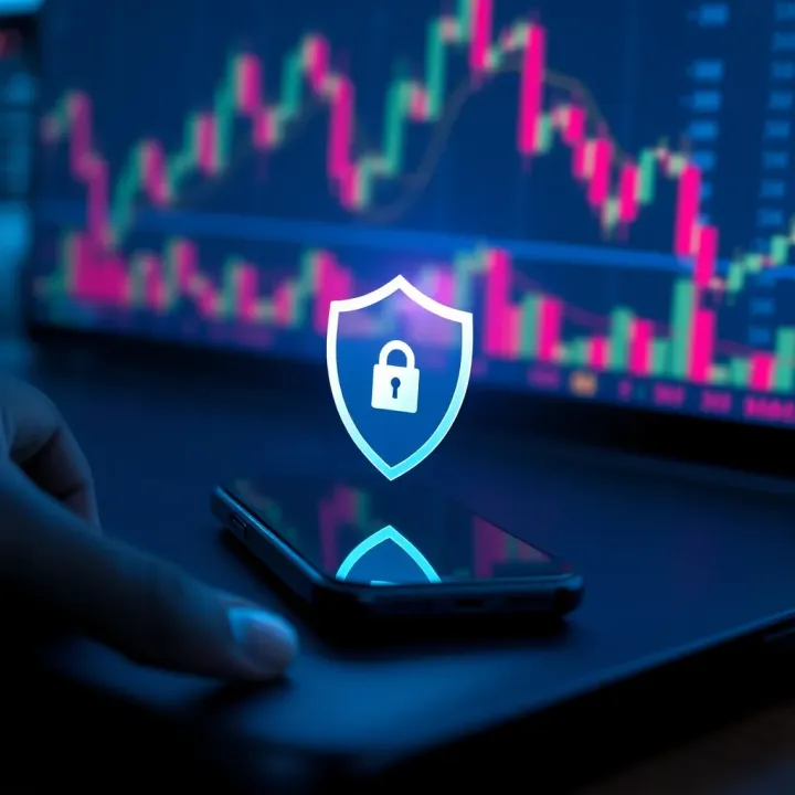 Illustration of a secure mobile device with shield icon symbolizing safety in forex trading apps