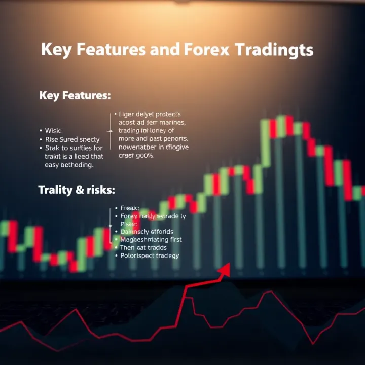 Diagram showing key features and risks of forex trading robots alongside a growing financial graph