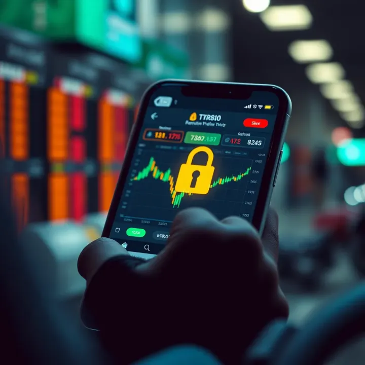 Secure digital transactions on a mobile device illustrating encrypted trading activities and protection features