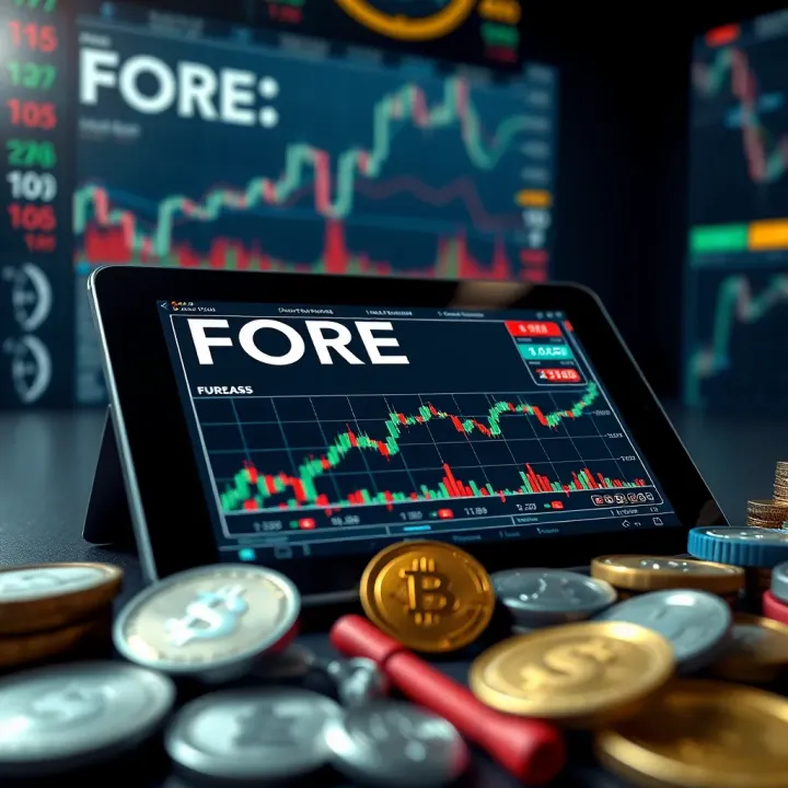 Forex trading concepts displayed on a digital tablet alongside currency symbols