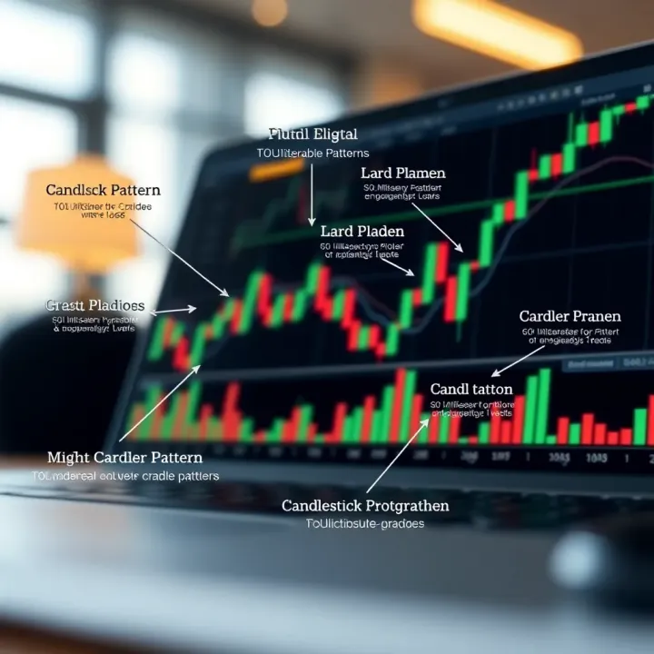 Collection of common candlestick patterns illustrated with annotations for trader education