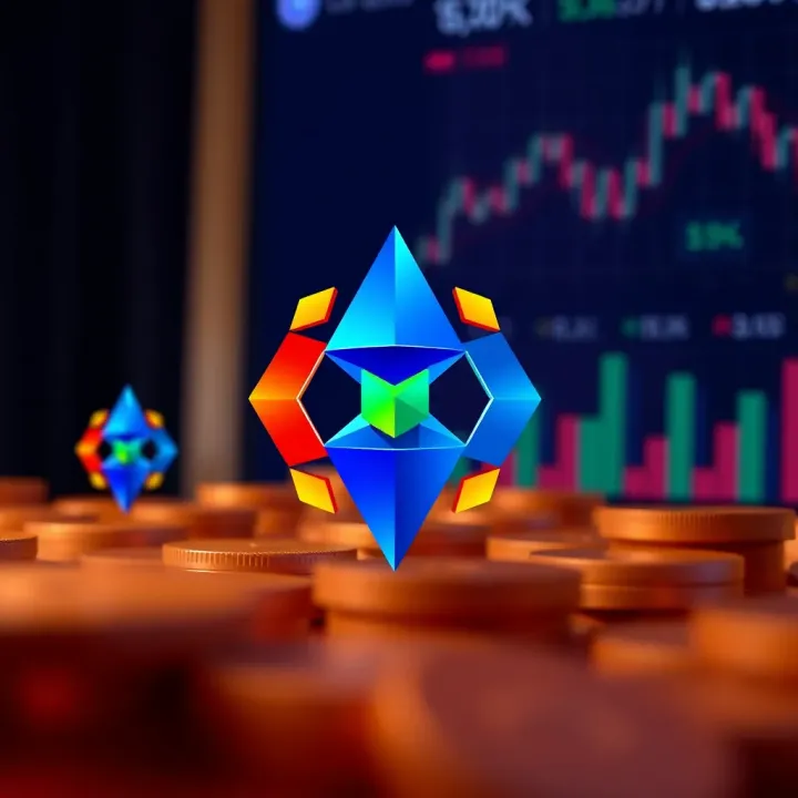 Creative digital illustration of a modern cryptocurrency logo featuring bold geometric shapes and vibrant colors symbolizing innovation and trust in trading platforms