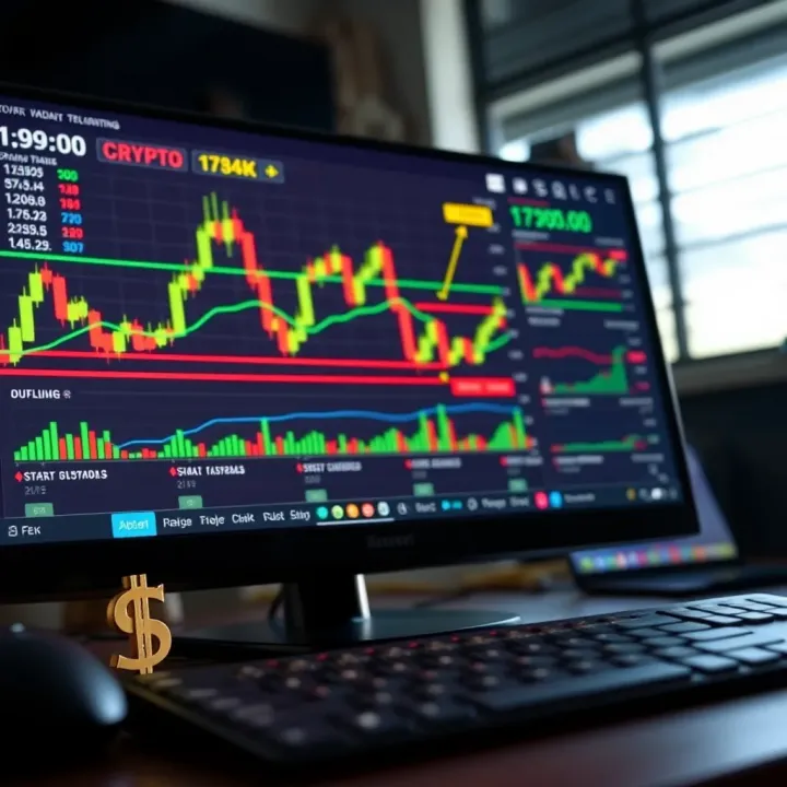 Illustration of a computer screen showing technical charts and indicators alongside Nigerian currency symbols