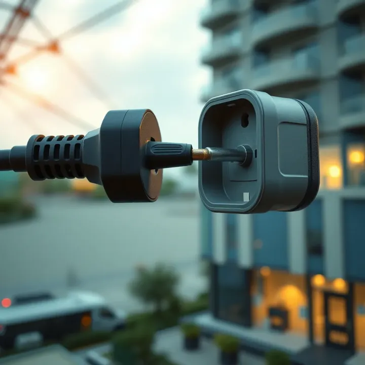 Graphic showing an electric power plug and a business building highlighting power supply instability in Nigeria