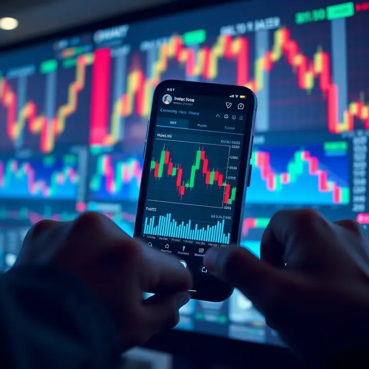 Instagram interface showing charts and financial data related to binary trading