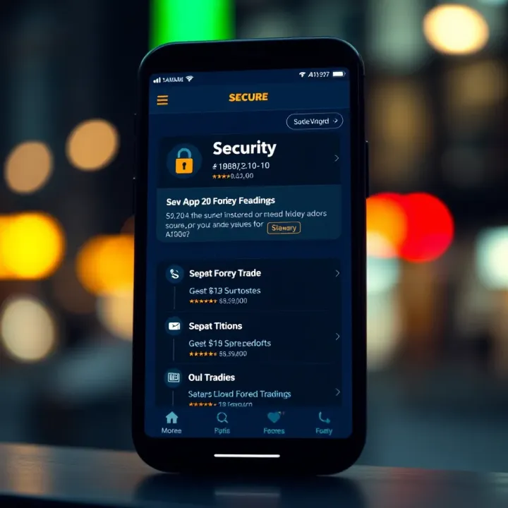 Smartphone screen highlighting security features in a forex trading application