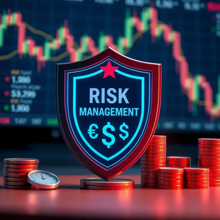 Symbolic representation of risk management using shield and currency icons