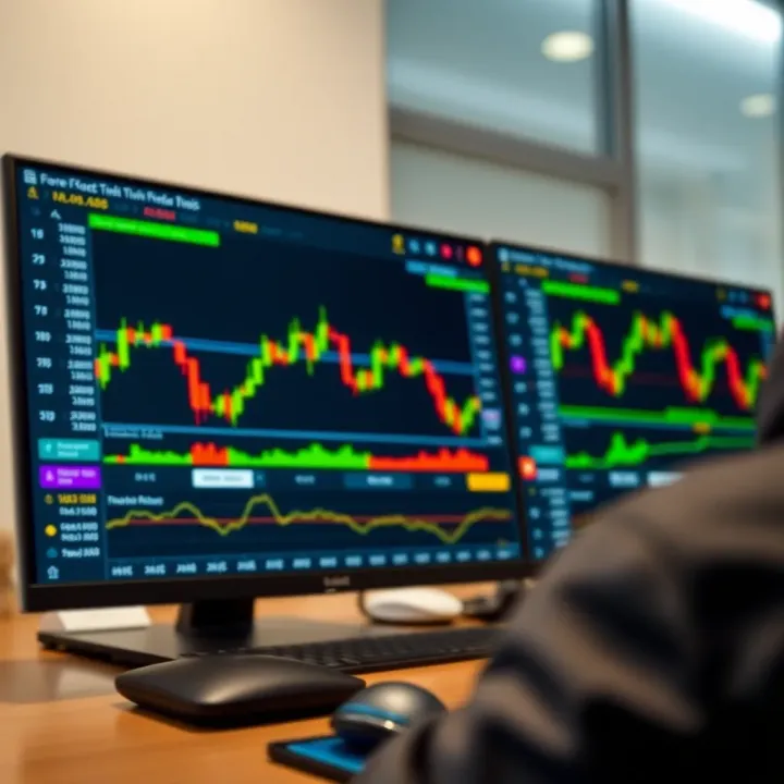 Screenshot of forex trading platform with charts and risk management tools displayed