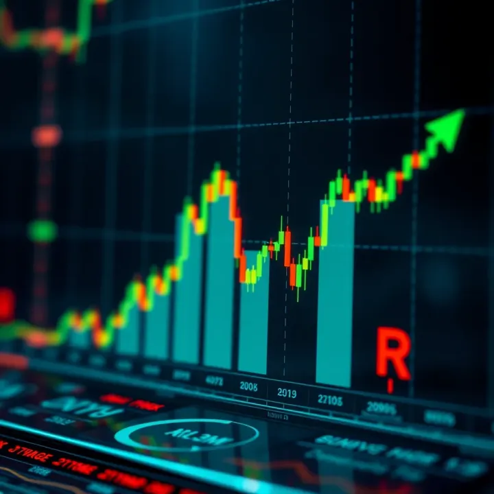 Graph of currency fluctuations with risk management symbols and strategy icons