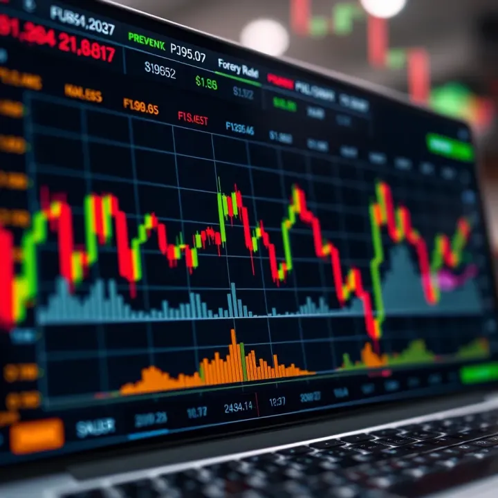 Graph displaying fluctuating currency exchange rates on a digital trading platform